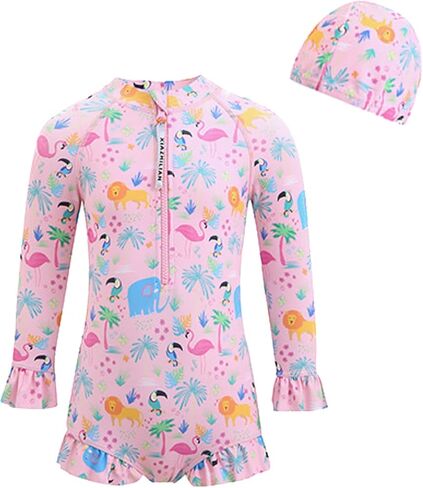Amberetech Girls Bathing Suits UPF 50+ Rash Guard Kids Long Sleeve One Piece Swimsuits 3-8y in Kuwait