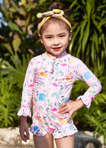 Amberetech Girls Bathing Suits UPF 50+ Rash Guard Kids Long Sleeve One Piece Swimsuits 3-8y in Kuwait