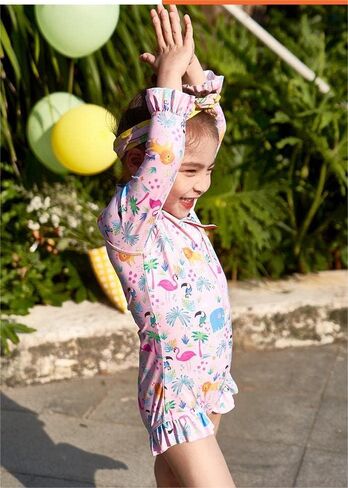 Amberetech Girls Bathing Suits UPF 50+ Rash Guard Kids Long Sleeve One Piece Swimsuits 3-8y in Kuwait