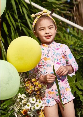 Amberetech Girls Bathing Suits UPF 50+ Rash Guard Kids Long Sleeve One Piece Swimsuits 3-8y in Kuwait