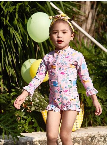 Amberetech Girls Bathing Suits UPF 50+ Rash Guard Kids Long Sleeve One Piece Swimsuits 3-8y in Kuwait