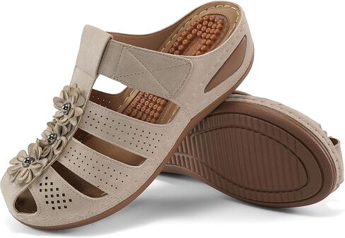 قباقيب للنساء صنادل مغلقة عند الأصابع: أحذية صيفية كاجوال قابلة للتعديل بحلقة خطافية للنساء مريحة ووسادة قدم سهلة الارتداء in Kuwait