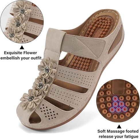 قباقيب للنساء صنادل مغلقة عند الأصابع: أحذية صيفية كاجوال قابلة للتعديل بحلقة خطافية للنساء مريحة ووسادة قدم سهلة الارتداء in Kuwait