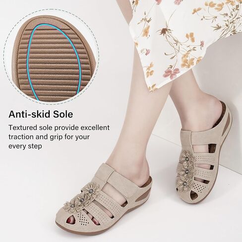 قباقيب للنساء صنادل مغلقة عند الأصابع: أحذية صيفية كاجوال قابلة للتعديل بحلقة خطافية للنساء مريحة ووسادة قدم سهلة الارتداء in Kuwait