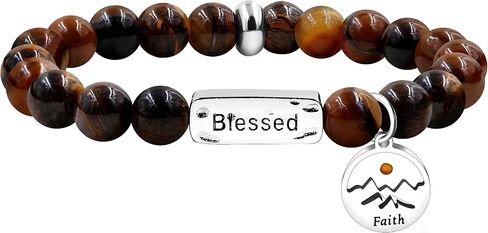 Uloveido Natural Stone Blessed Bracelet Handmade Beaded Stretch Bracelets with Faith Mountain Mustard Seed Charm Y3799 in Kuwait