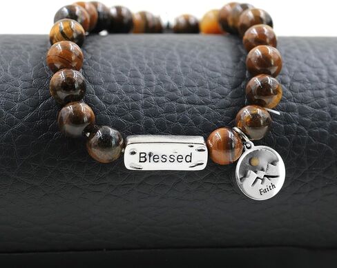 Uloveido Natural Stone Blessed Bracelet Handmade Beaded Stretch Bracelets with Faith Mountain Mustard Seed Charm Y3799 in Kuwait
