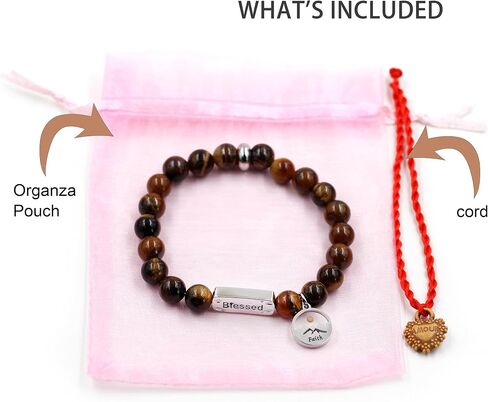 Uloveido Natural Stone Blessed Bracelet Handmade Beaded Stretch Bracelets with Faith Mountain Mustard Seed Charm Y3799 in Kuwait