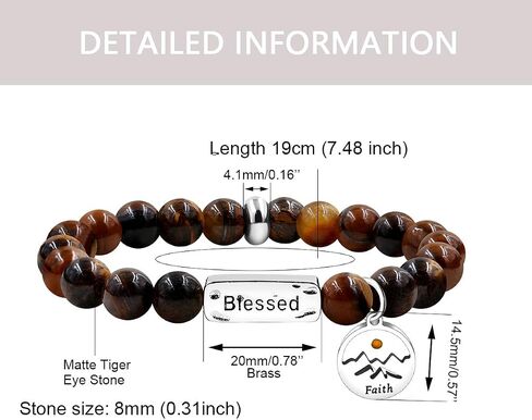 Uloveido Natural Stone Blessed Bracelet Handmade Beaded Stretch Bracelets with Faith Mountain Mustard Seed Charm Y3799 in Kuwait