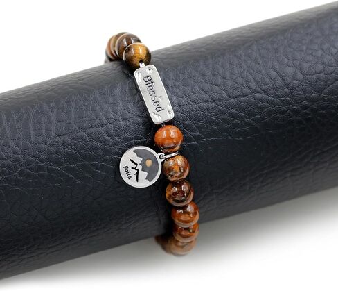 Uloveido Natural Stone Blessed Bracelet Handmade Beaded Stretch Bracelets with Faith Mountain Mustard Seed Charm Y3799 in Kuwait