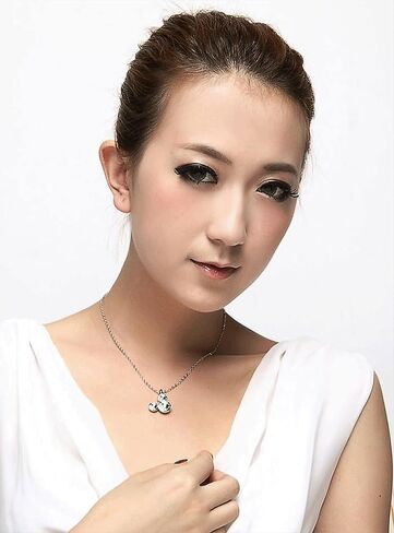 Cuafufu Mickey Mouse Disney Pendant Necklace for Women | Dainty Cute Disney Mickey Mouse Stud Earrings | White Gold Plated Mickey Mouse Round Shaped Swarovski Elements Crystal Disney Jewelry Set Birthday Gift for Women & Teen Girls in Saudi Arabia