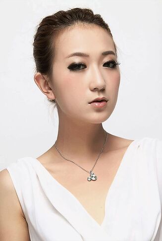 Cuafufu Mickey Mouse Disney Pendant Necklace for Women | Dainty Cute Disney Mickey Mouse Stud Earrings | White Gold Plated Mickey Mouse Round Shaped Swarovski Elements Crystal Disney Jewelry Set Birthday Gift for Women & Teen Girls in Saudi Arabia