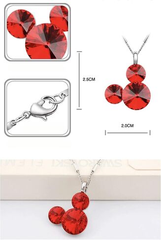 Cuafufu Mickey Mouse Disney Pendant Necklace for Women | Dainty Cute Disney Mickey Mouse Stud Earrings | White Gold Plated Mickey Mouse Round Shaped Swarovski Elements Crystal Disney Jewelry Set Birthday Gift for Women & Teen Girls in Saudi Arabia