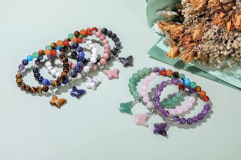 PESOENTH 7 شقرا أساور للنساء جمشت شفاء بلورات حجر الخرز سوار المرأة الأحجار الكريمة الطبيعية اليوغا الريكي سوار مطرز مع فراشة محظوظ سحر المجوهرات الهدايا in Kuwait