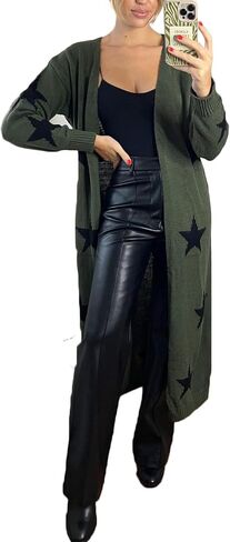 KOJOOIN Women's Christmas Chunky Cardigans Fall Winter Sweater Star Pattern Open Front Long Sleeve Knit Loose Outwear Coat in Saudi Arabia