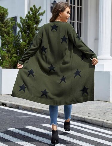 KOJOOIN Women's Christmas Chunky Cardigans Fall Winter Sweater Star Pattern Open Front Long Sleeve Knit Loose Outwear Coat in Saudi Arabia