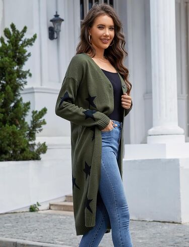 KOJOOIN Women's Christmas Chunky Cardigans Fall Winter Sweater Star Pattern Open Front Long Sleeve Knit Loose Outwear Coat in Saudi Arabia