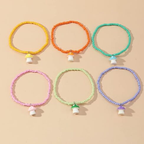 COLORFUL BLING 2-6Pcs Multilayer Cute Funny Mushroom Stretch Bracelet Sweet Pearl Beaded Fresh Foods Mushroom Wrap Bracelet for Women Girls Lovely Jewelry in Saudi Arabia