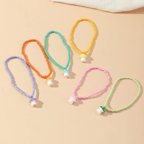 COLORFUL BLING 2-6Pcs Multilayer Cute Funny Mushroom Stretch Bracelet Sweet Pearl Beaded Fresh Foods Mushroom Wrap Bracelet for Women Girls Lovely Jewelry in Saudi Arabia