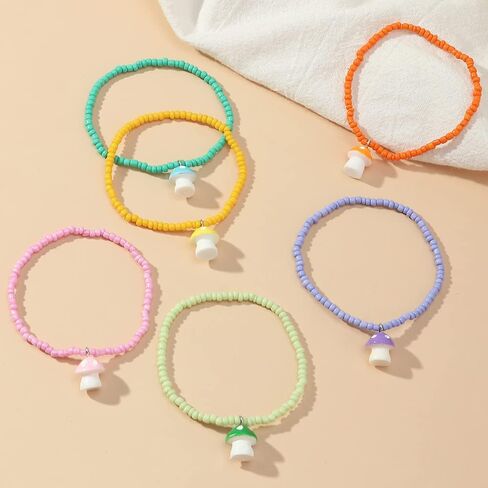 COLORFUL BLING 2-6Pcs Multilayer Cute Funny Mushroom Stretch Bracelet Sweet Pearl Beaded Fresh Foods Mushroom Wrap Bracelet for Women Girls Lovely Jewelry in Saudi Arabia