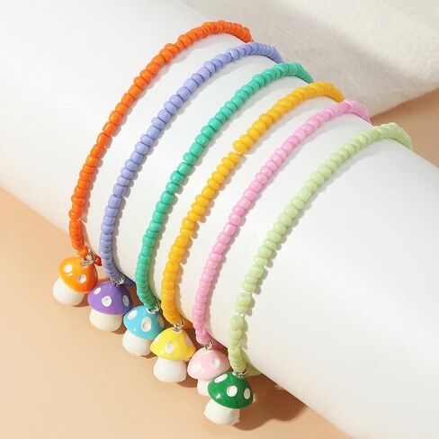 COLORFUL BLING 2-6Pcs Multilayer Cute Funny Mushroom Stretch Bracelet Sweet Pearl Beaded Fresh Foods Mushroom Wrap Bracelet for Women Girls Lovely Jewelry in Saudi Arabia
