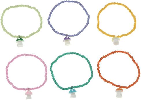 COLORFUL BLING 2-6Pcs Multilayer Cute Funny Mushroom Stretch Bracelet Sweet Pearl Beaded Fresh Foods Mushroom Wrap Bracelet for Women Girls Lovely Jewelry in Saudi Arabia