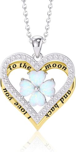 المسافة أحبك إلى القمر والعودة قلادة S925 الفضة الاسترليني أوبال القلب قلادة قلادة مجوهرات هدايا لها / فتاة / نساء / صديقة / زوجة in Kuwait