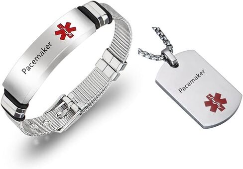 ZKXXJ Personalized Stainless Steel Medical Alert Bracelets and Necklaces Set for Women Men Medic ID Identification Cuff Bracelet & Pendant Necklace Health Awareness Jewelry for Adults Teens in Saudi Arabia