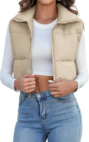 سترة قصيرة شتوية للنساء من كوزيبوين، سترة خفيفة الوزن بياقة عالية واقفة، سترة خارجية دافئة منتفخة مبطنة in Kuwait