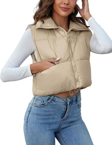 سترة قصيرة شتوية للنساء من كوزيبوين، سترة خفيفة الوزن بياقة عالية واقفة، سترة خارجية دافئة منتفخة مبطنة in Kuwait