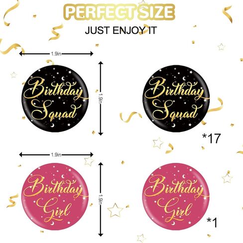 18 Pieces Birthday Girl Button Pin, Birthday Squad Pinback Buttons for Girls, Happy Birthday Badge, Kids Birthday Party Decoration Supplies in Kuwait