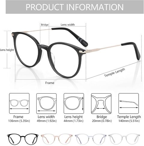 ZENOTTIC Round Optical Glasses Transparent Frame Clear Lens Eyewear Non-prescription Eyeglasses for Women in Saudi Arabia