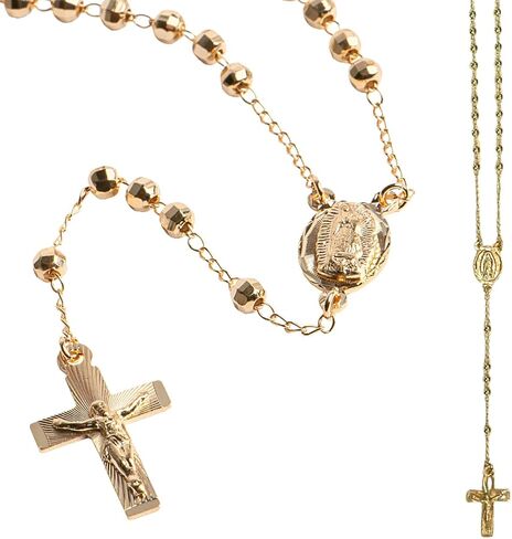 مسبحة فيرجن دي غوادالوبي مملوءة بالذهب، قلادة مسبحة من الذهب عيار 14 قيراط، مسبحة يسوع المسيح، مجوهرات مسبحة كاثوليكية دينية مكسيكية، سلسلة ذهبية صلبة عيار 14 قيراط، مسبحة صلاة in Kuwait