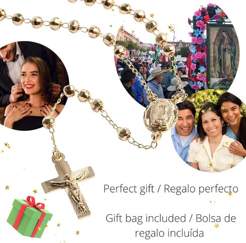مسبحة فيرجن دي غوادالوبي مملوءة بالذهب، قلادة مسبحة من الذهب عيار 14 قيراط، مسبحة يسوع المسيح، مجوهرات مسبحة كاثوليكية دينية مكسيكية، سلسلة ذهبية صلبة عيار 14 قيراط، مسبحة صلاة in Kuwait