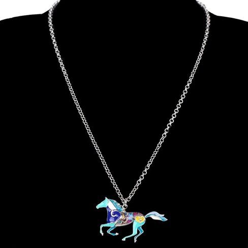 BONSNY Enamel Running Horse Necklace Pendant Chain Zinc Alloy Animals Lovers Gifts for Girls in Saudi Arabia