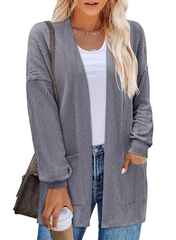 سترة نسائية طويلة الأكمام من Kikula سترة كاجوال مفتوحة من الأمام وخفيفة الوزن وفضفاضة in Kuwait