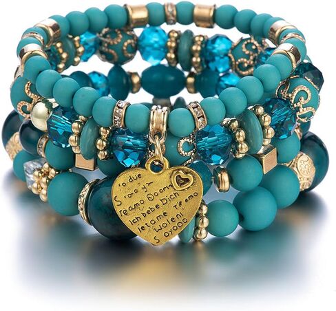 4Pcs Set Bohemian Heart Letters Declaration Crystal Stone Stretch Pendant Bracelets for Women Girls Beaded Stackable Stretch Bracelet Colorful Charm Jewelry Boho Summer Beach in Saudi Arabia
