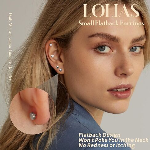 lolias 12 زوجًا من الأقراط الفولاذية الجراحية للنساء والرجال هيبوالرجينيك أقراط مسطحة الظهر 20 جرام أقراط الغضروف الفولاذية الجراحية أوبال تشيكوسلوفاكيا لؤلؤة صغيرة أقراط قيلولة النوم للآذان الحساسة in Kuwait