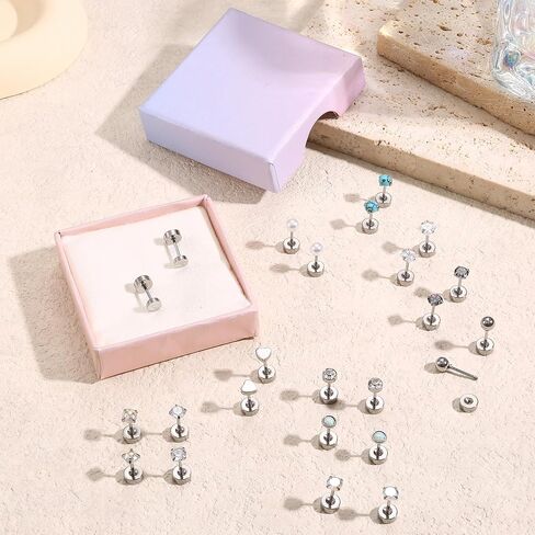 lolias 12 زوجًا من الأقراط الفولاذية الجراحية للنساء والرجال هيبوالرجينيك أقراط مسطحة الظهر 20 جرام أقراط الغضروف الفولاذية الجراحية أوبال تشيكوسلوفاكيا لؤلؤة صغيرة أقراط قيلولة النوم للآذان الحساسة in Kuwait