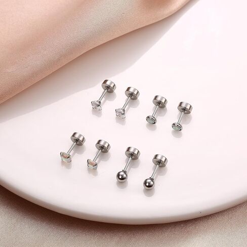 lolias 12 زوجًا من الأقراط الفولاذية الجراحية للنساء والرجال هيبوالرجينيك أقراط مسطحة الظهر 20 جرام أقراط الغضروف الفولاذية الجراحية أوبال تشيكوسلوفاكيا لؤلؤة صغيرة أقراط قيلولة النوم للآذان الحساسة in Kuwait