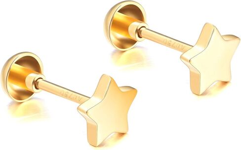 Solid 18k Gold Star Earrings Screw Back, Real Gold Studs for Women in Kuwait