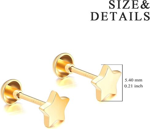 Solid 18k Gold Star Earrings Screw Back, Real Gold Studs for Women in Kuwait
