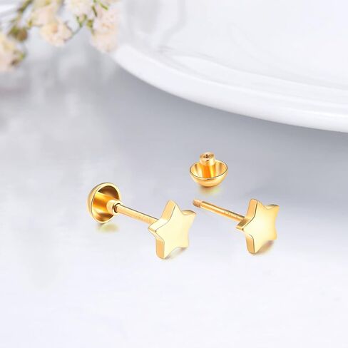 Solid 18k Gold Star Earrings Screw Back, Real Gold Studs for Women in Kuwait