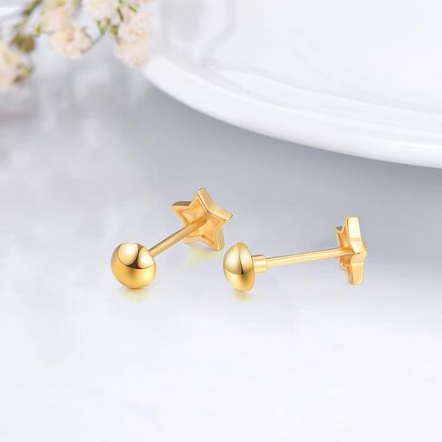 Solid 18k Gold Star Earrings Screw Back, Real Gold Studs for Women in Kuwait