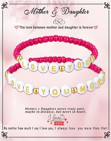 First Day of School Gifts Matching Bracelets for Women Girls Mother and Daughter Beaded Bracelet Multicolor Bead Stretch Back to School Gift I Love You Engraved Christmas Birthday Jewelry in Saudi Arabia