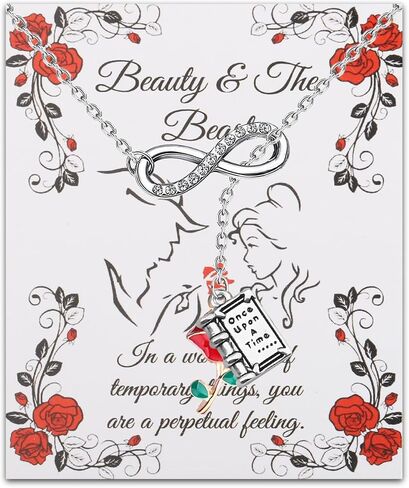 UJIMS Beauty Beast Movies Gifts Belle Rose Pendant Necklace Beauty Fairy Jewelry Rose Flower Bracelet Princess Fans Gift in Saudi Arabia