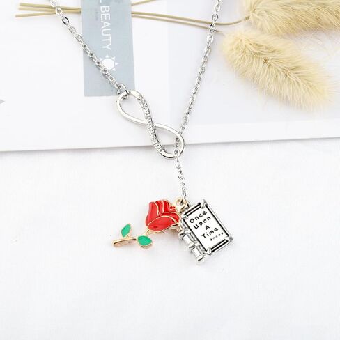 UJIMS Beauty Beast Movies Gifts Belle Rose Pendant Necklace Beauty Fairy Jewelry Rose Flower Bracelet Princess Fans Gift in Saudi Arabia