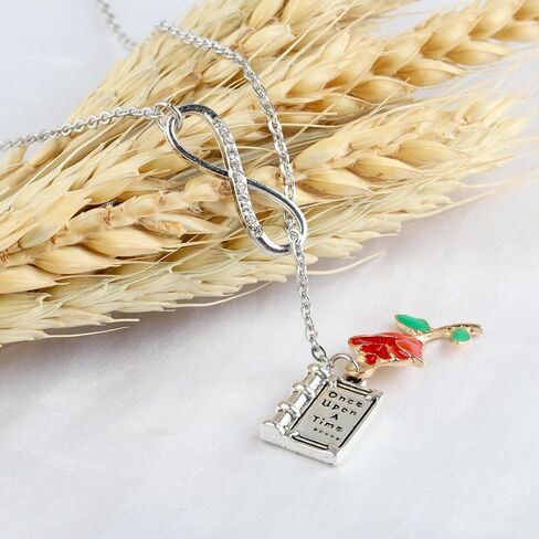 UJIMS Beauty Beast Movies Gifts Belle Rose Pendant Necklace Beauty Fairy Jewelry Rose Flower Bracelet Princess Fans Gift in Saudi Arabia