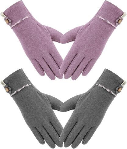 Abeillo 2Pairs Elegant Ladies Winter Warm Gloves,Thermal Warm Lady Gloves Fleece Lined Elastic Cuff for Cold Weather, Fashion Texting Windproof Winter Gloves for Ladies,Women (Purple&Grey) in Saudi Arabia
