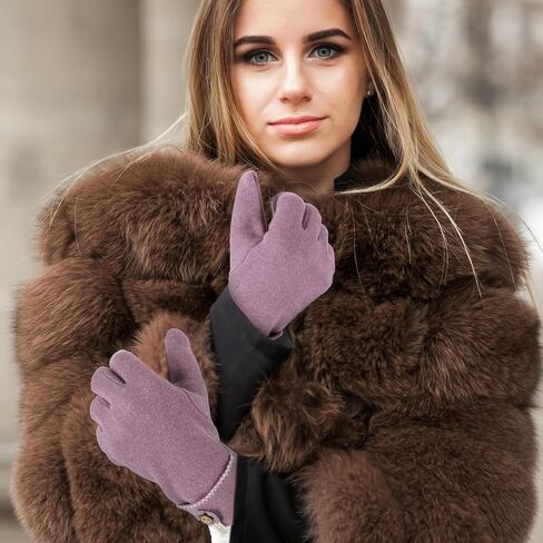 Abeillo 2Pairs Elegant Ladies Winter Warm Gloves,Thermal Warm Lady Gloves Fleece Lined Elastic Cuff for Cold Weather, Fashion Texting Windproof Winter Gloves for Ladies,Women (Purple&Grey) in Saudi Arabia