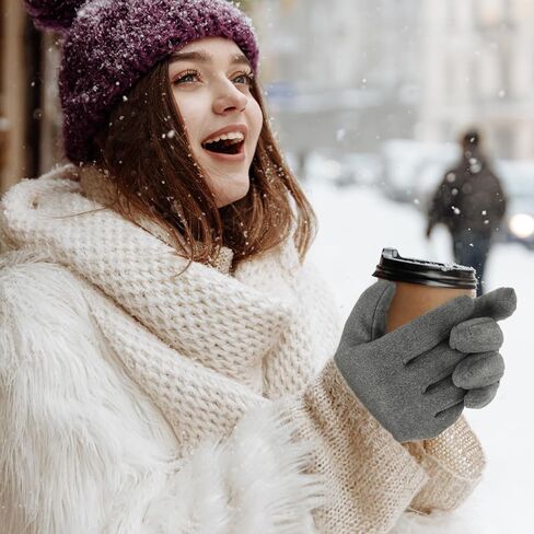 Abeillo 2Pairs Elegant Ladies Winter Warm Gloves,Thermal Warm Lady Gloves Fleece Lined Elastic Cuff for Cold Weather, Fashion Texting Windproof Winter Gloves for Ladies,Women (Purple&Grey) in Saudi Arabia